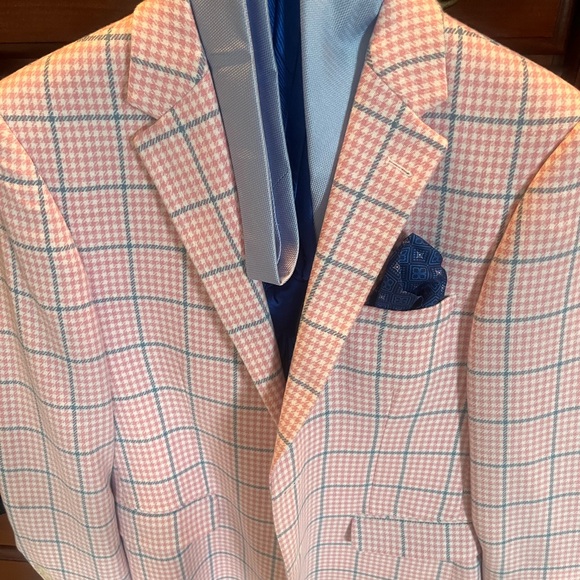 Men's Pink Checkered Linia Uomo Italian Blazer 38R. Beautiful & NEW. - Picture 1 of 6